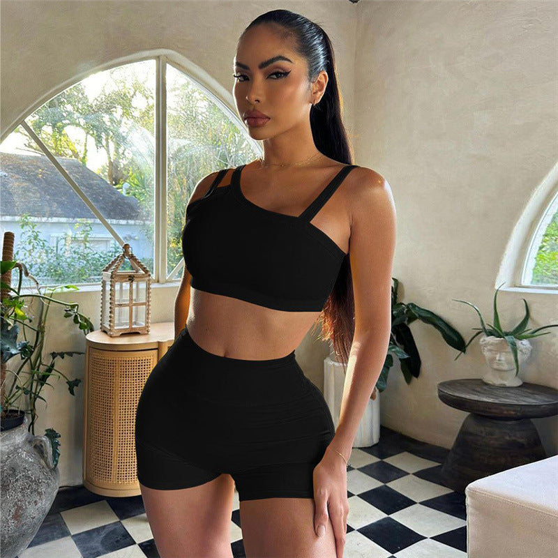 2024 Summer New Hot Girl Sexy Cropped Tank Top High Waist Hip Lift Basic Sports Suit Women