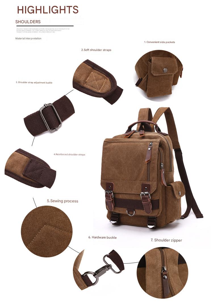 canvas backpack with adjustable shoulder strap side pocket and durable hardware details 02