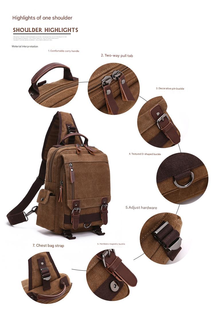 canvas backpack with adjustable shoulder strap side pocket and durable hardware details