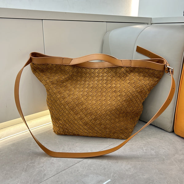 Hot-Selling Woven Suede Leather Cowhide Crossbody Bag For Women Large Bucket Bag