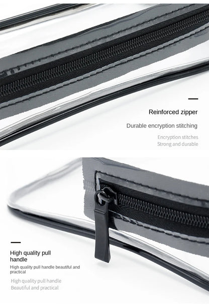 clear cosmetic bag with durable zipper and transparent PVC construction