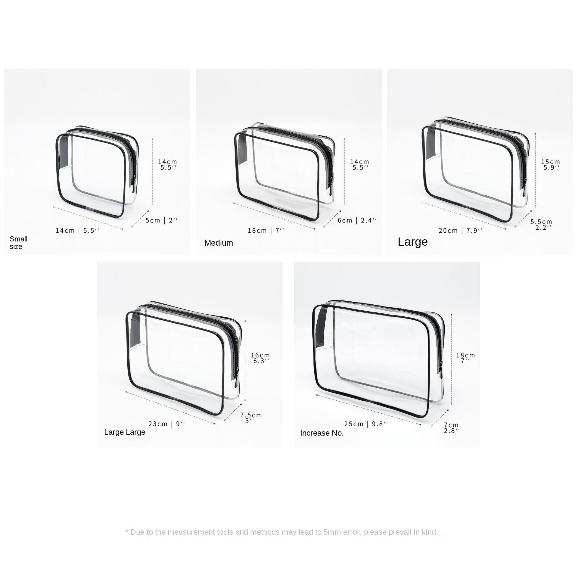 clear cosmetic bags available in multiple sizes for travel organization