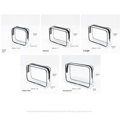 clear cosmetic bags available in multiple sizes for travel organization