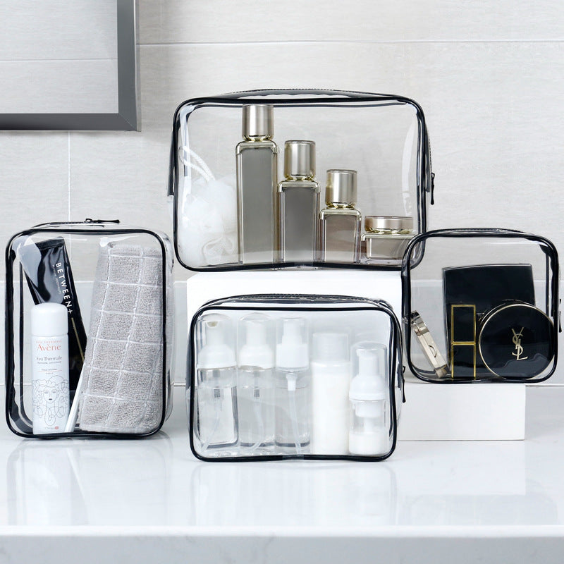 clear PVC cosmetic bag with waterproof travel makeup storage design