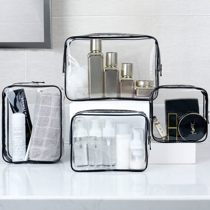 clear PVC cosmetic bag with waterproof travel makeup storage design