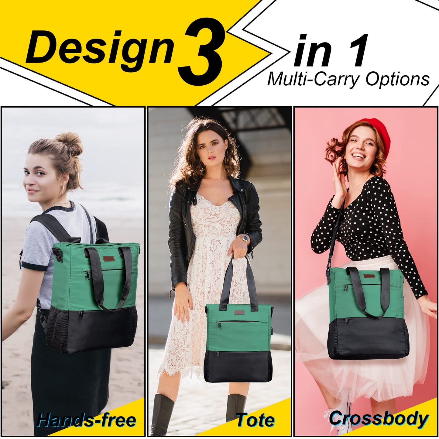 convertible laptop tote backpack with multiple carrying options for travel and commuting