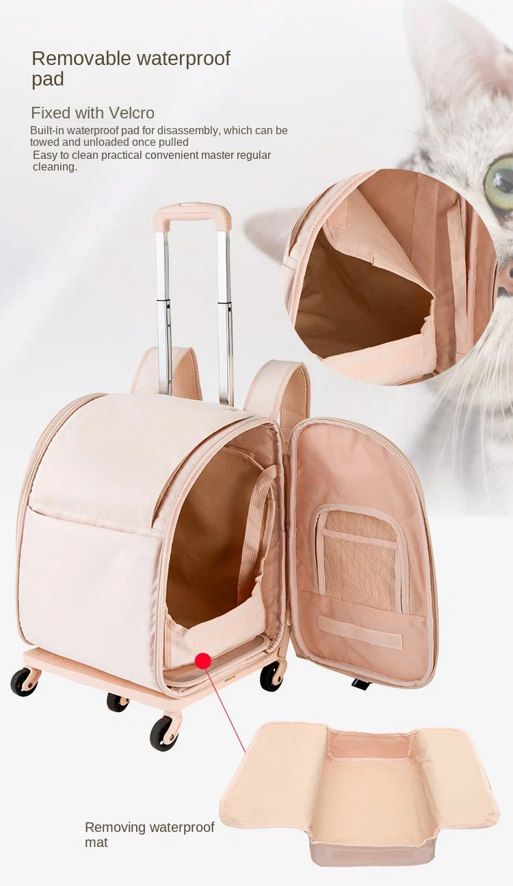convertible pet trolley backpack showing wheeled backpack and handbag carrying modes for pet travel