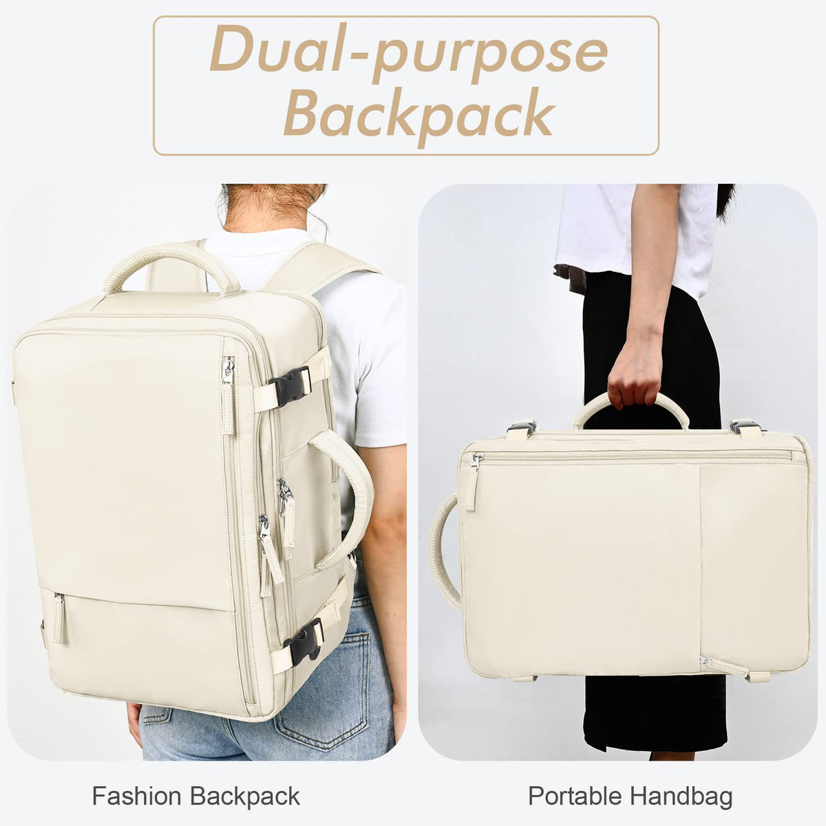 convertible travel backpack with shoulder straps and side handle for backpack or hand carry use