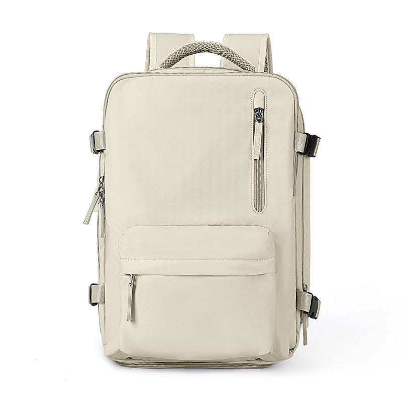 creamy white 2211 expandable laptop backpack with alternate front pocket configuration