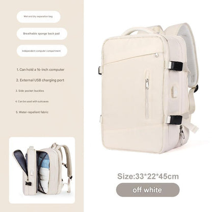 creamy white 2318 expandable laptop backpack measuring approximately 46 x 33 x 22 cm