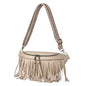 beige fanlosn pu leather fringe crossbody bag women,custom,front