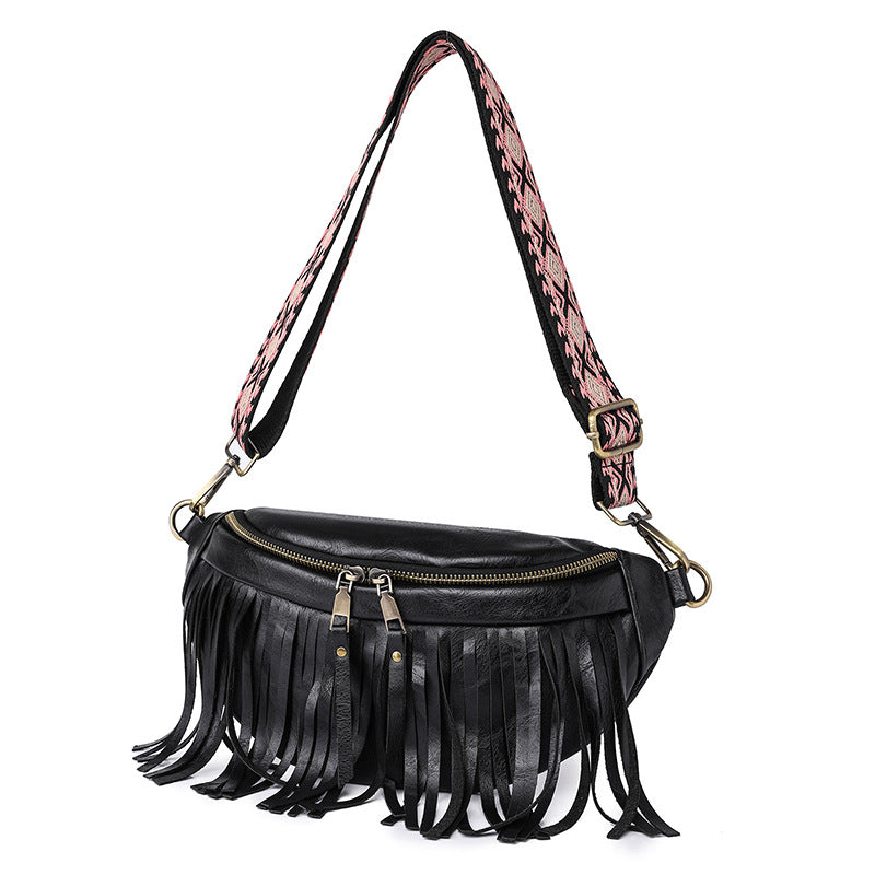 black fanlosn pu leather fringe crossbody bag women,custom,front