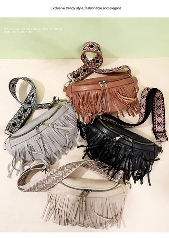 brown fanlosn pu leather fringe crossbody bag women,custom,color display 02