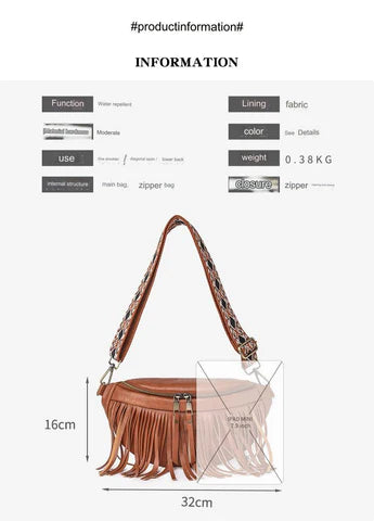 brown fanlosn pu leather fringe crossbody bag women,custom,dimensions