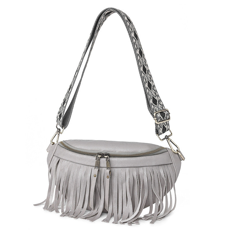 gray fanlosn pu leather fringe crossbody bag women,custom,front