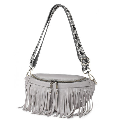 gray fanlosn pu leather fringe crossbody bag women,custom,front