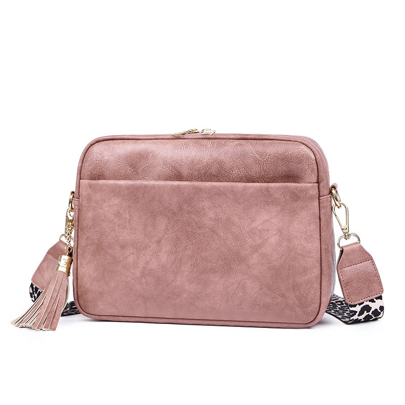 Custom Candy Color Crossbody Bag - Retro Tassel Shoulder Bag with Wide Strap