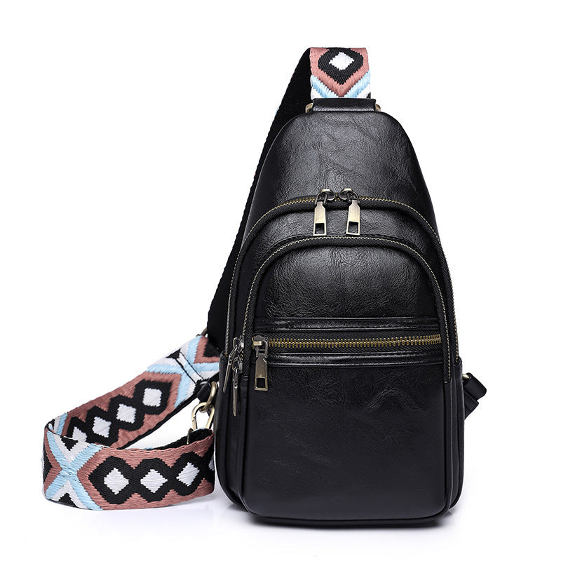 black​ pu crossbody chest bag,women,front