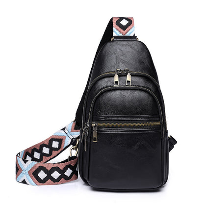 black​ pu crossbody chest bag,women,front
