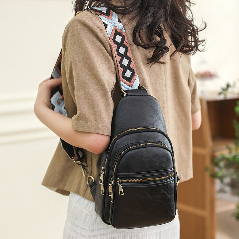 black​ pu crossbody chest bag,women,model display