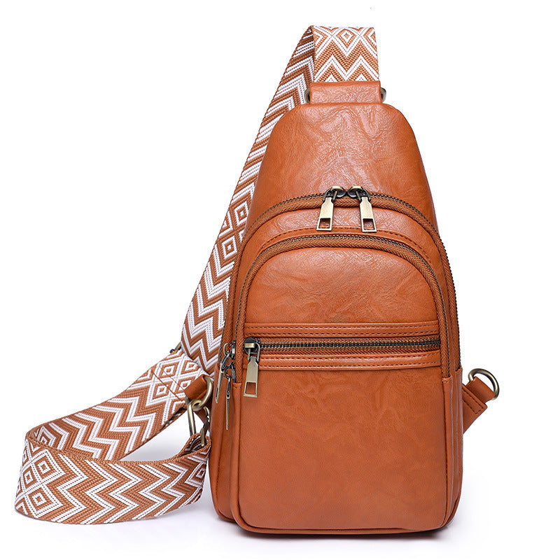 brown​ pu crossbody chest bag,women,front