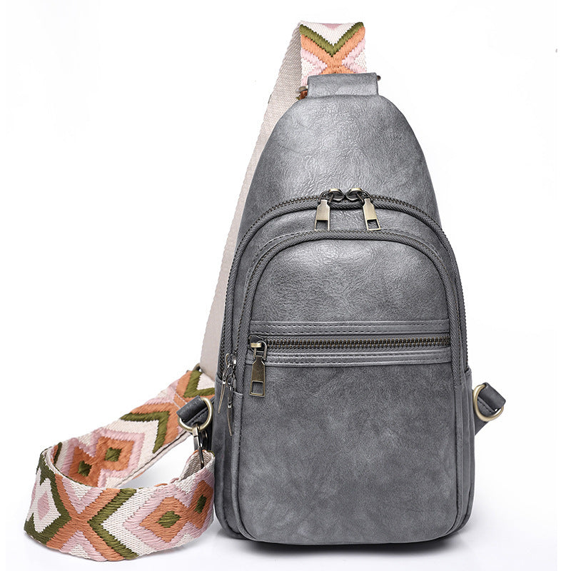 gray​ pu crossbody chest bag,women,front