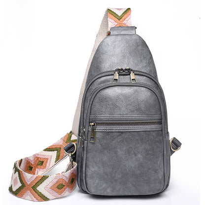gray​ pu crossbody chest bag,women,front