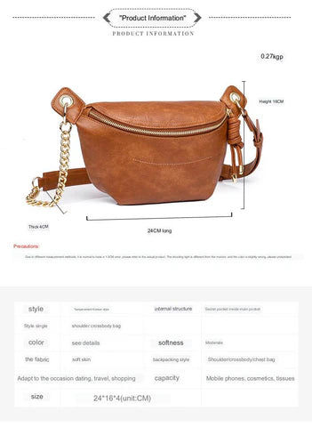 brown fanlosn pu leather crossbody chest bag women,custom,dimensions
