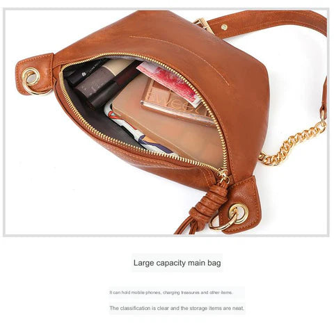 brown fanlosn pu leather crossbody chest bag women,custom,inner