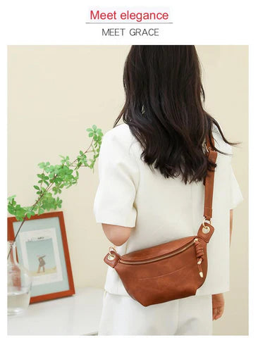 brown fanlosn pu leather crossbody chest bag women,custom,model display 02