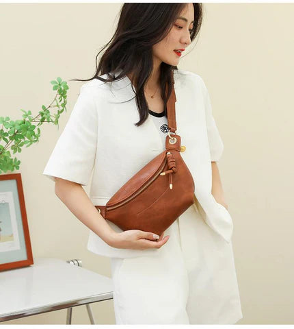 brown fanlosn pu leather crossbody chest bag women,custom,model display