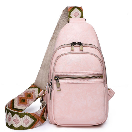 pink​ pu crossbody chest bag,women,front