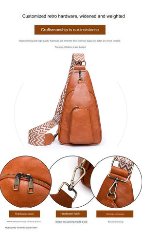 brown fanlosn pu leather retro crossbody chest bag,custom,detail