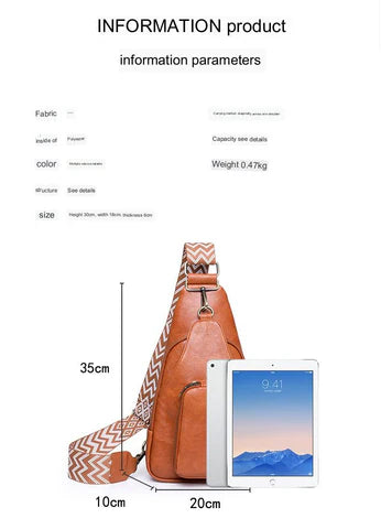 brown fanlosn pu leather retro crossbody chest bag,custom,dimensions