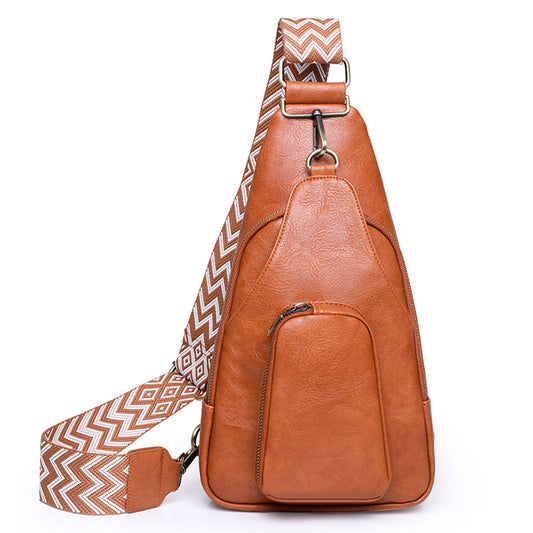 brown fanlosn pu leather retro crossbody chest bag,custom,front