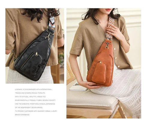 brown fanlosn pu leather retro crossbody chest bag,custom,model display