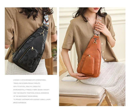 brown fanlosn pu leather retro crossbody chest bag,custom,model display