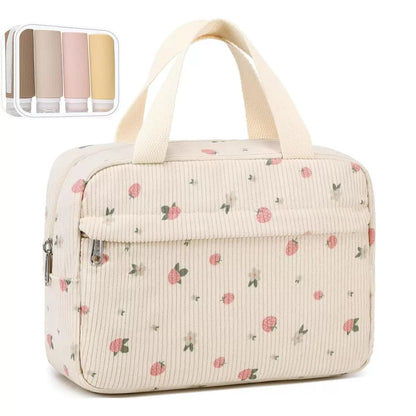 custom beige flower corduroy makeup bags wholesale supplier