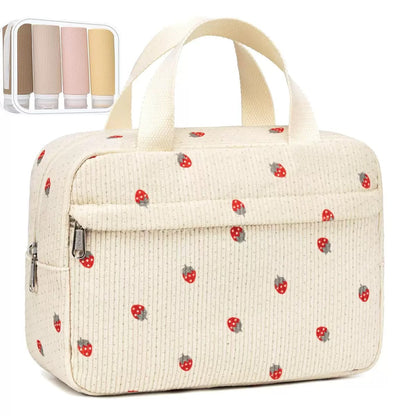  custom beige strawberry corduroy makeup bags wholesale supplier