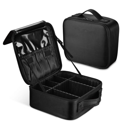 custom black professional makeup bag organizer case with adjustable compartments