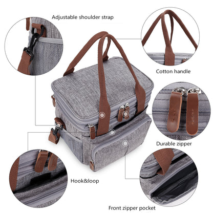 custom cooler bag details showing adjustable shoulder strap cotton handles durable zippers hook and loop and front pocket