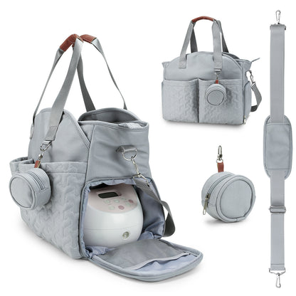 Custom diaper tote bag with breast pump compartment and insulated bottle pockets