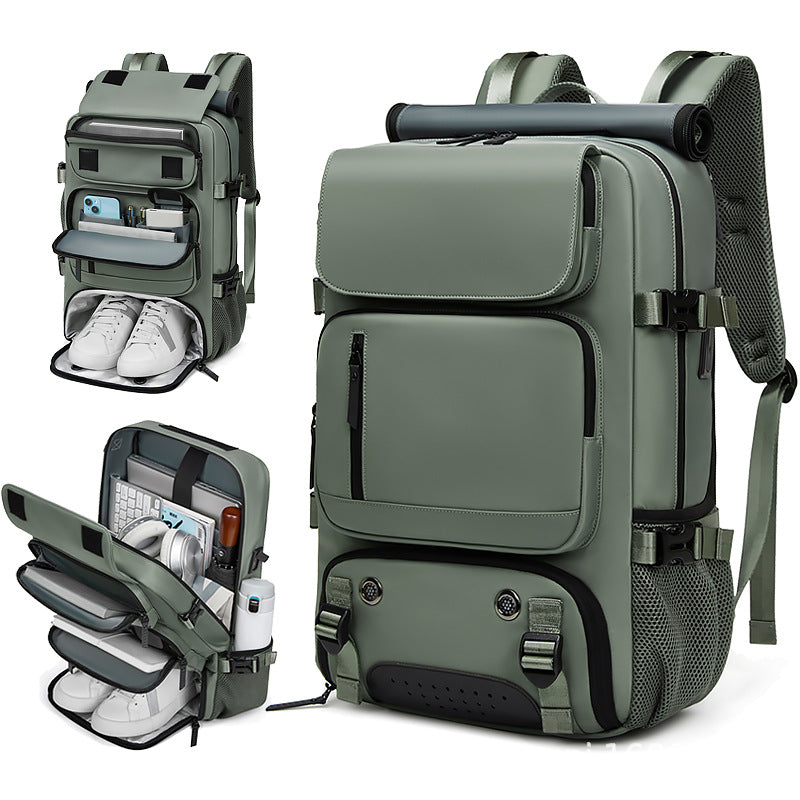 custom army green laptop travel backpack with multi compartment design
