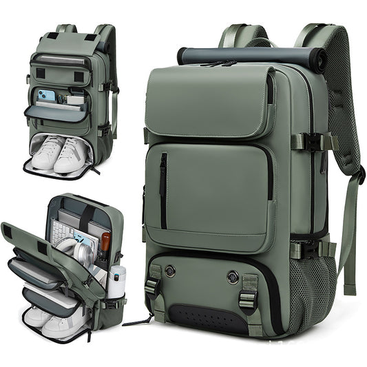 custom army green laptop travel backpack with multi compartment design