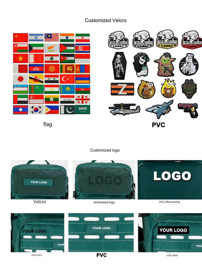 custom logo backpack with velcro patch embroidery and pvc customization options