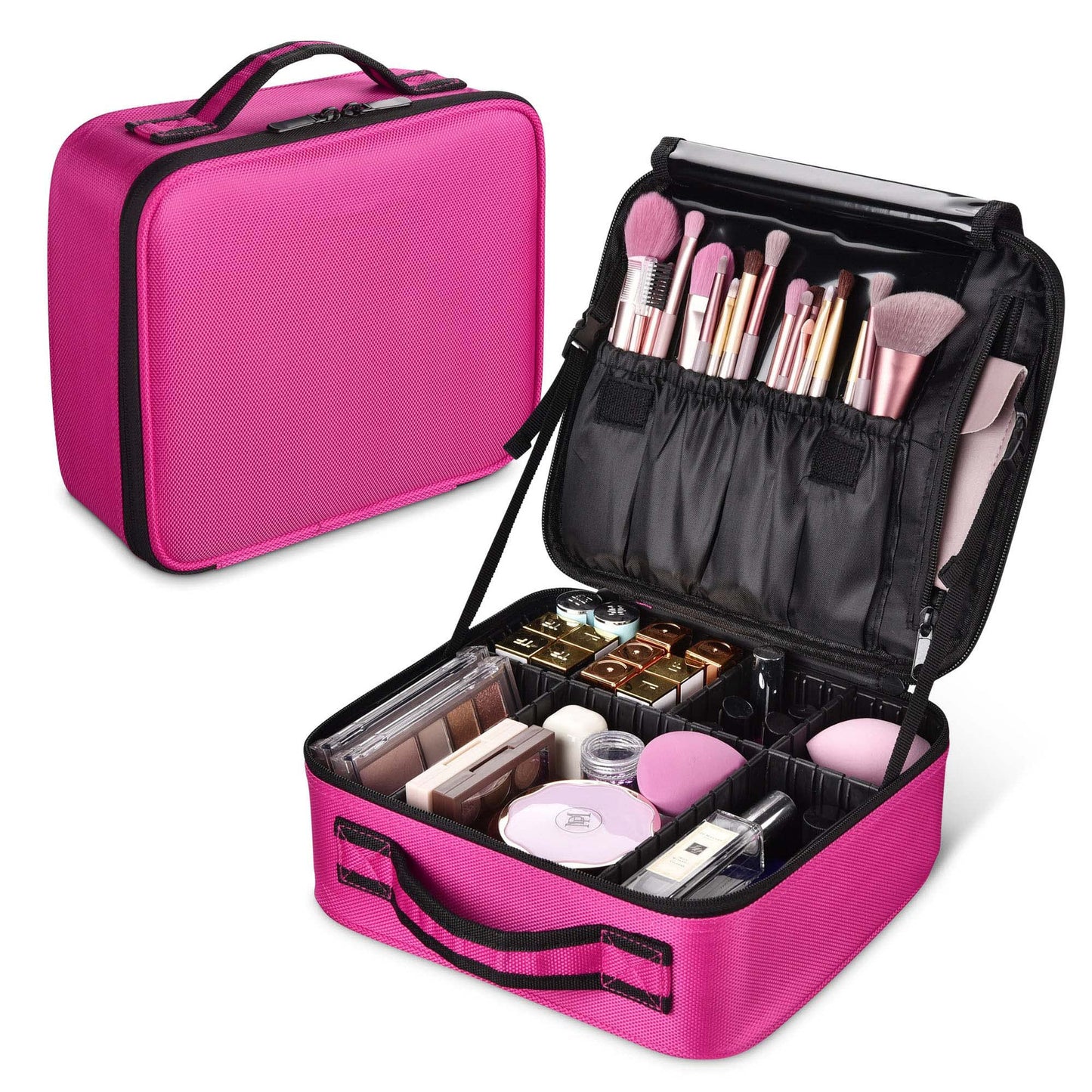custom pink professional makeup bag organizer case with adjustable compartments
