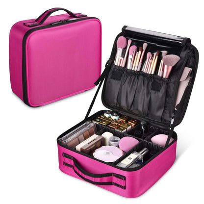 custom pink professional makeup bag organizer case with adjustable compartments