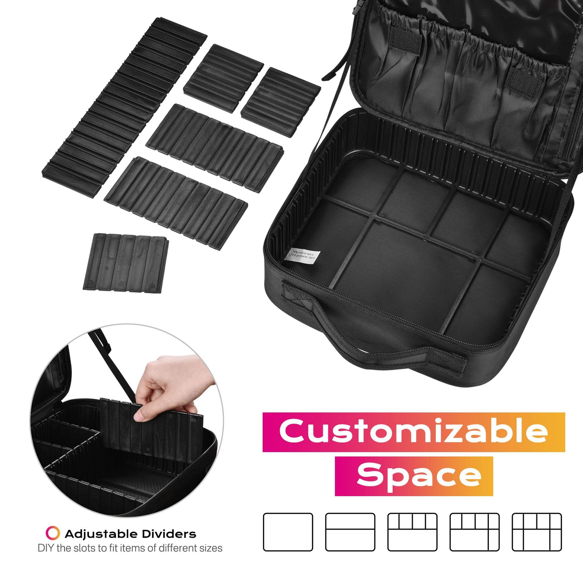 custom professional makeup bag organizer case with adjustable compartments