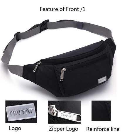 custom waist bag detail diagram showing metal logo plate branded metal zipper pull and reinforced stitching