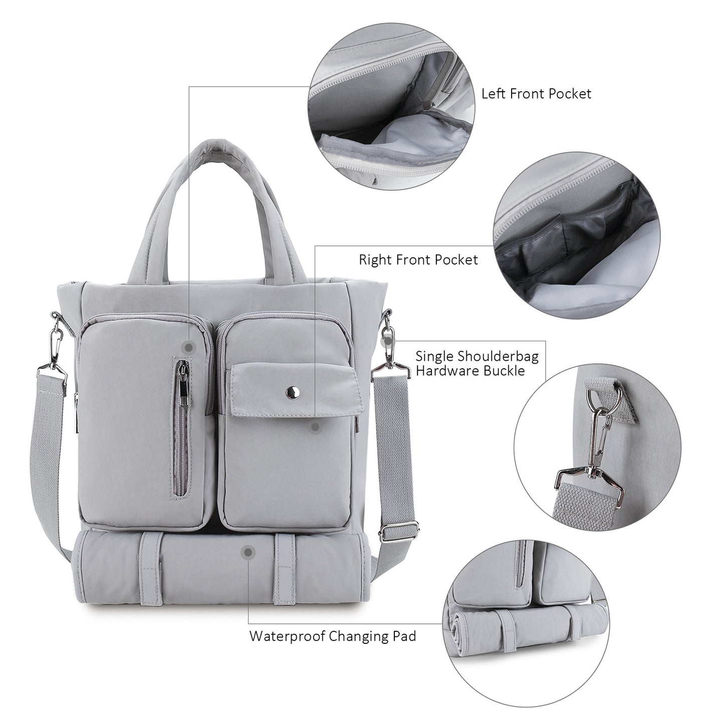 Custom waterproof diaper tote bag with multiple front pockets for wholesale baby bag orders